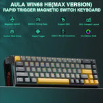 لوحة مفاتيح سلكية AULA WIN68HE النسخة القصوى بإضاءة RGB و68 مفتاح، WIN68HE محور مغناطيسي داكن + فاتح + أصفر وينغ تشون