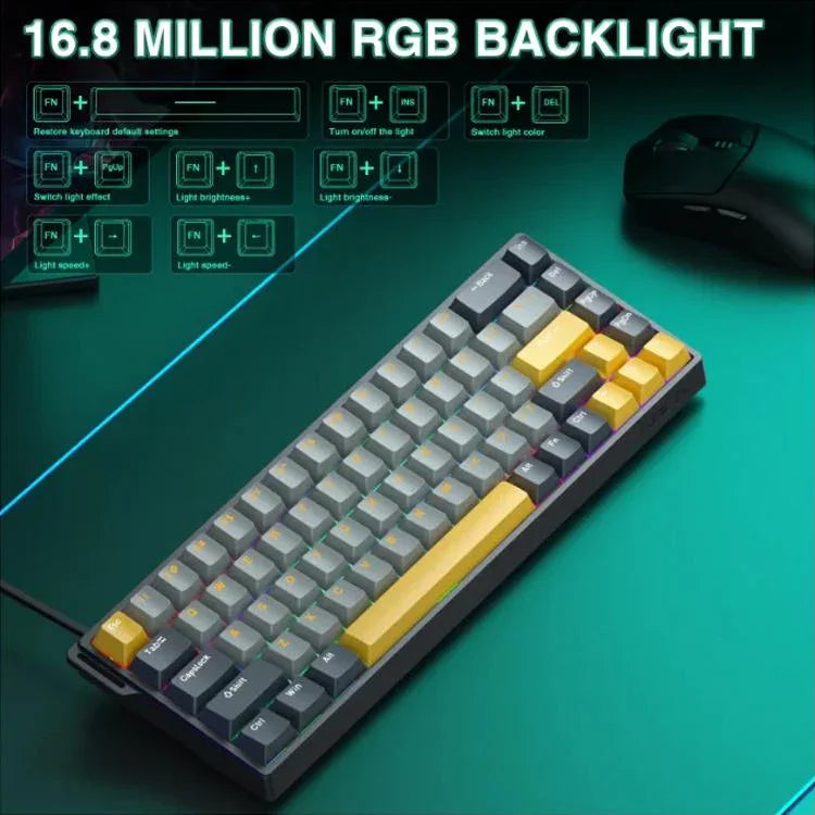 لوحة مفاتيح سلكية AULA WIN68HE النسخة القصوى بإضاءة RGB و68 مفتاح، WIN68HE محور مغناطيسي داكن + فاتح + أصفر وينغ تشون