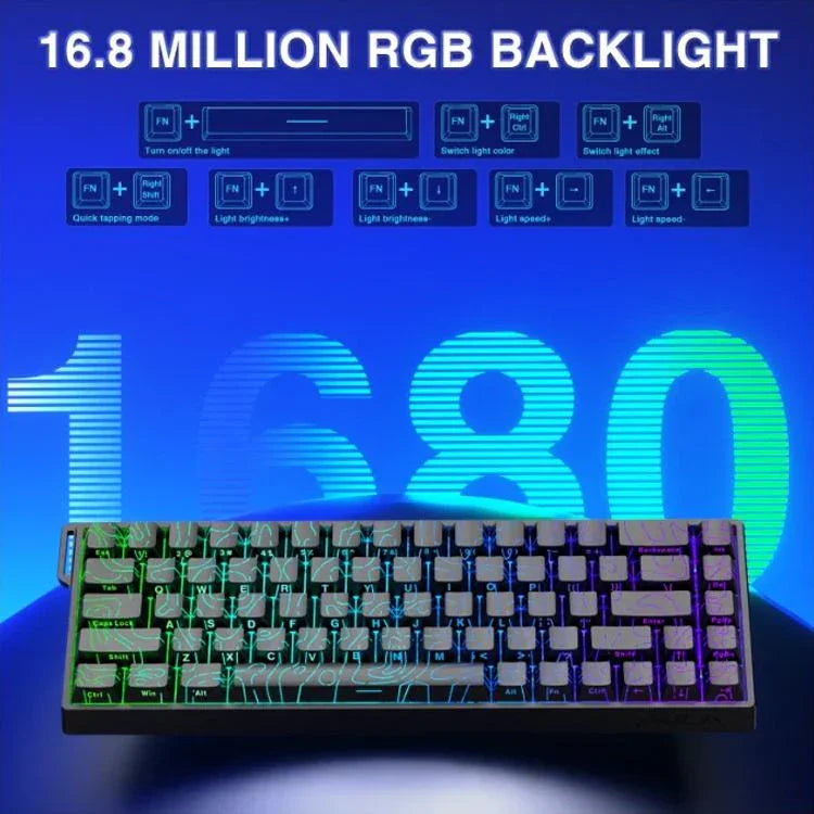 لوحة مفاتيح سلكية AULA WIN68HE النسخة القياسية بإضاءة RGB و68 مفتاح، WIN68HE محور مغناطيسي أسود بخطوط بارزة رمادي خشبي
