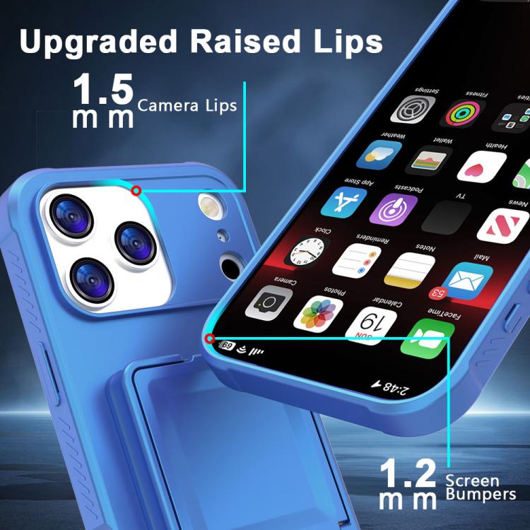 غطاء هاتف بحقيبة بطاقات مخفية مع مرآة من TPU ملمس الجلد مع حامل، لهواتف iPhone 17 Pro Max، iPhone 17 Pro، iPhone 17، iPhone Air
