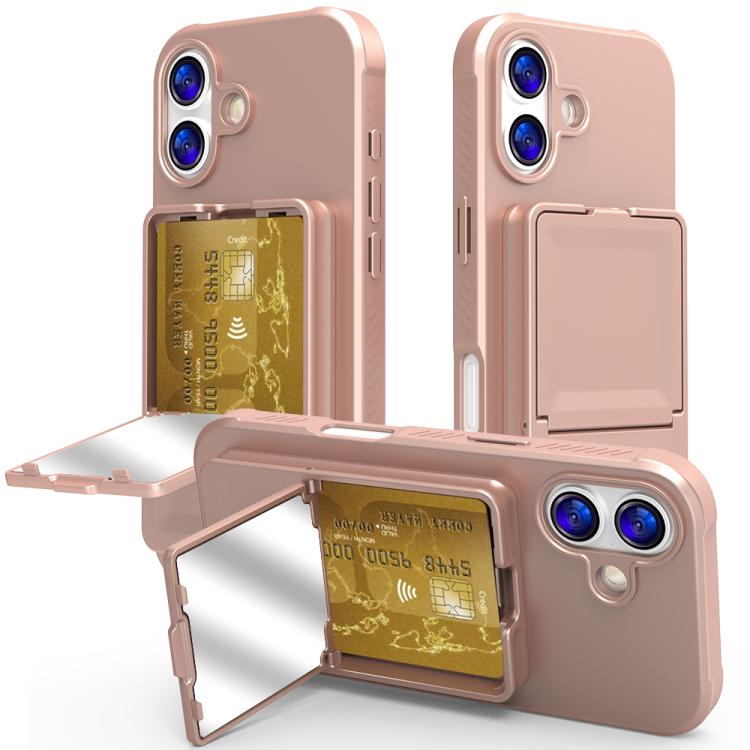 غطاء هاتف بحقيبة بطاقات مخفية مع مرآة من TPU ملمس الجلد مع حامل، لهواتف iPhone 17 Pro Max، iPhone 17 Pro، iPhone 17، iPhone Air