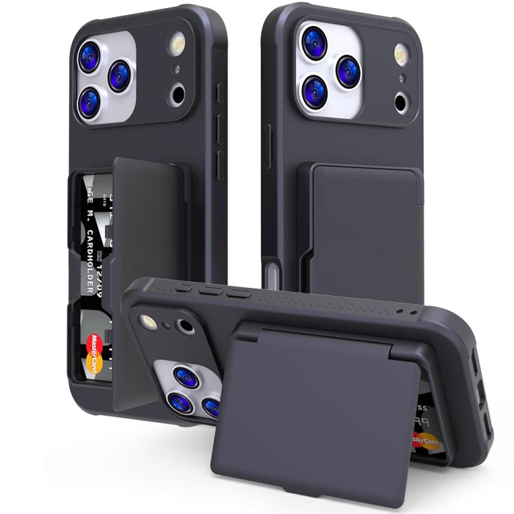 غطاء هاتف بحقيبة بطاقات مخفية أفقية مع مرآة من مزيج PC وTPU ملمس الجلد، لهواتف iPhone 17 Pro Max، iPhone 17 Pro، iPhone 17، iPhone Air