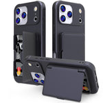 غطاء هاتف بحقيبة بطاقات مخفية أفقية مع مرآة من مزيج PC وTPU ملمس الجلد، لهواتف iPhone 17 Pro Max، iPhone 17 Pro، iPhone 17، iPhone Air