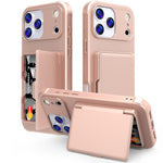 غطاء هاتف بحقيبة بطاقات مخفية أفقية مع مرآة من مزيج PC وTPU ملمس الجلد، لهواتف iPhone 17 Pro Max، iPhone 17 Pro، iPhone 17، iPhone Air