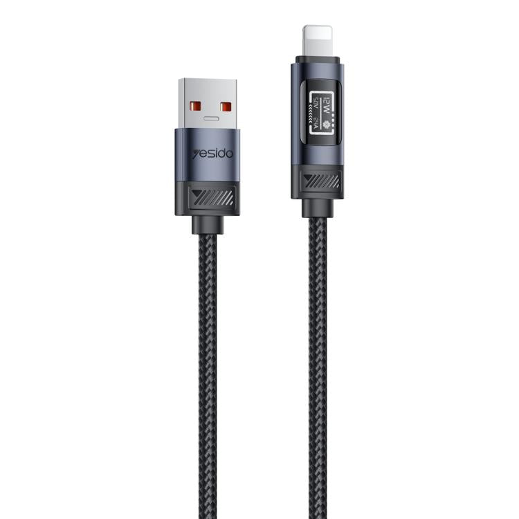 كابل شحن وبيانات Yesido CA138L USB إلى 8 دبابيس بقوة 12 واط و2.4 أمبير مع شاشة OLED، USB إلى 8 دبابيس