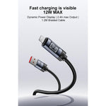 كابل شحن وبيانات Yesido CA138L USB إلى 8 دبابيس بقوة 12 واط و2.4 أمبير مع شاشة OLED، USB إلى 8 دبابيس