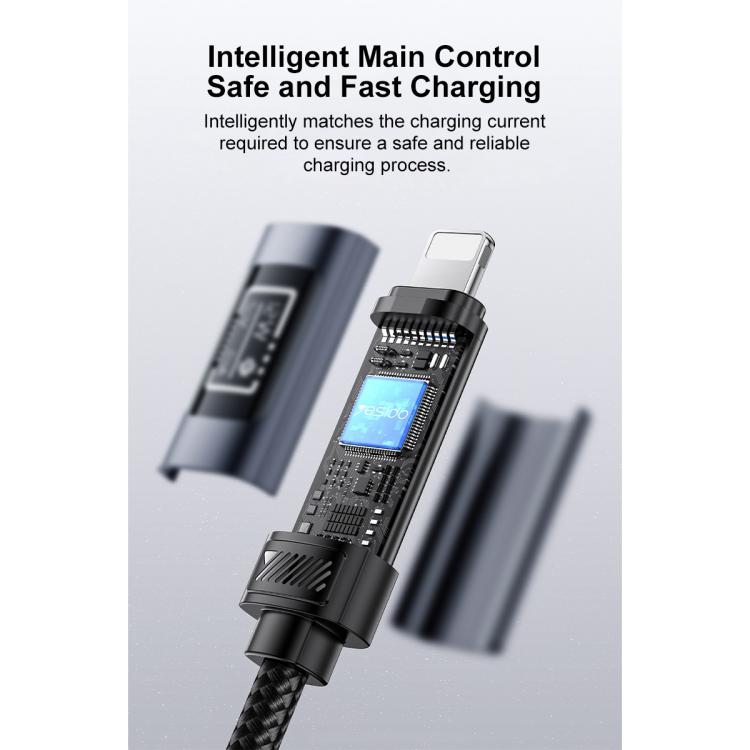 كابل شحن وبيانات Yesido CA138L USB إلى 8 دبابيس بقوة 12 واط و2.4 أمبير مع شاشة OLED، USB إلى 8 دبابيس