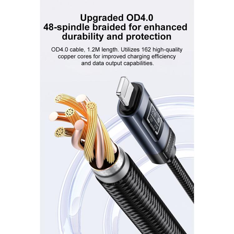 كابل شحن وبيانات Yesido CA138L USB إلى 8 دبابيس بقوة 12 واط و2.4 أمبير مع شاشة OLED، USB إلى 8 دبابيس