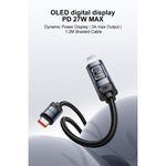 كابل شحن وبيانات Yesido CA201 27W من نوع Type-C إلى 8 دبابيس مع شاشة OLED، Type-C إلى 8 دبابيس