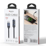 كابل شحن وبيانات Yesido CA201 27W من نوع Type-C إلى 8 دبابيس مع شاشة OLED، Type-C إلى 8 دبابيس
