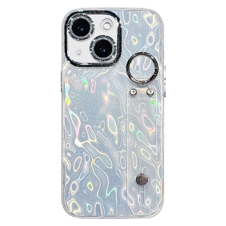 غطاء هاتف TPU مع حامل سوار بنقشة مجعدة مطلية مع فيلم عدسة، لهاتف iPhone 13