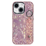 غطاء هاتف TPU مع حامل سوار بنقشة مجعدة مطلية مع فيلم عدسة، لهاتف iPhone 13