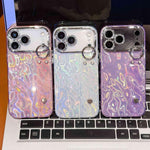 غطاء هاتف TPU مع حامل سوار بنقشة مجعدة مطلية مع فيلم عدسة، لهاتف iPhone 13