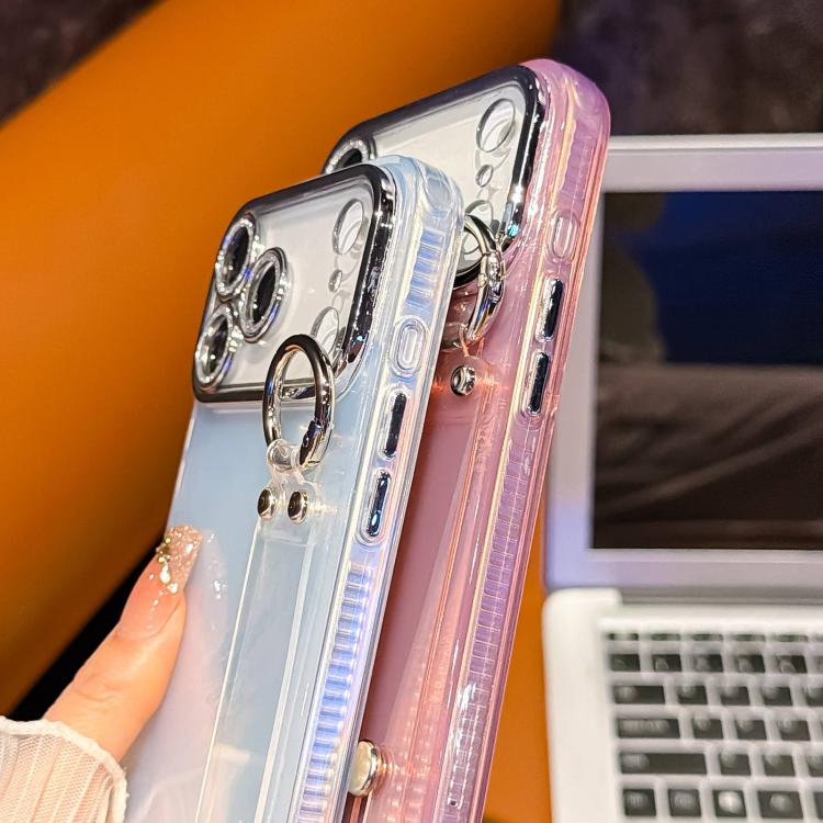 غطاء هاتف TPU مع حامل سوار بنقشة مجعدة مطلية مع فيلم عدسة، لهاتف iPhone 13
