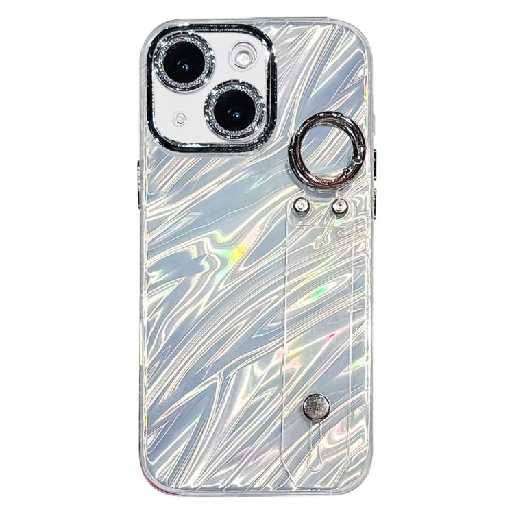 غطاء هاتف TPU مع حامل سوار بنقشة تموجات مطلية مع فيلم عدسة، لهاتف iPhone 13