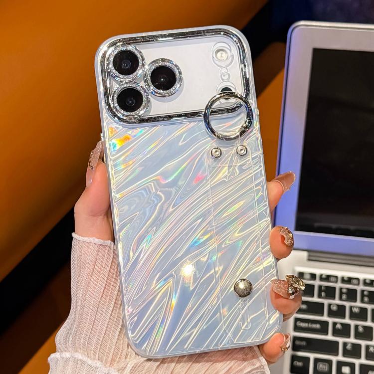 غطاء هاتف TPU مع حامل سوار بنقشة تموجات مطلية مع فيلم عدسة، لهاتف iPhone 13