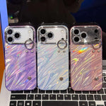 غطاء هاتف TPU مع حامل سوار بنقشة تموجات مطلية مع فيلم عدسة، لهاتف iPhone 13
