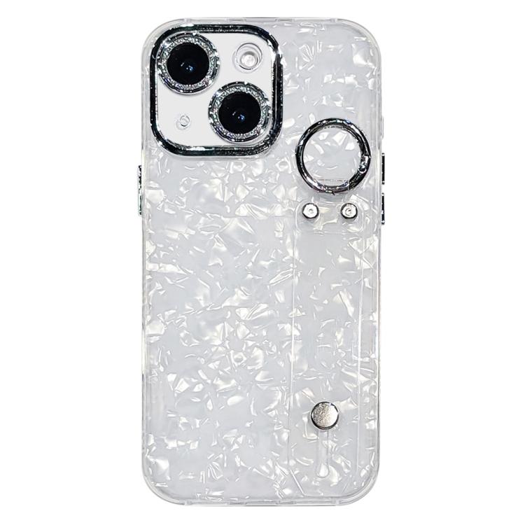 غطاء هاتف TPU مع حامل سوار بنقشة صدفة مطلية مع فيلم عدسة، لهاتف iPhone 13