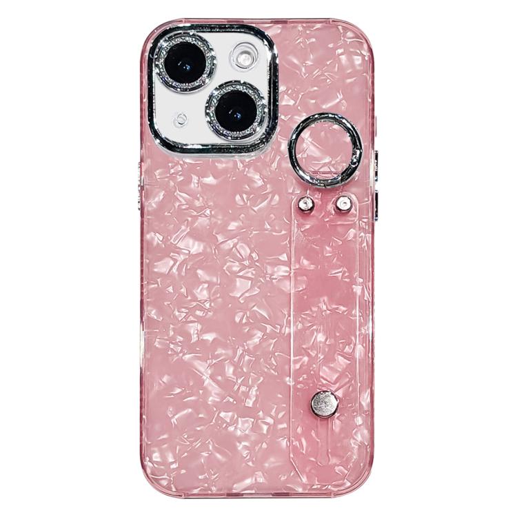 غطاء هاتف TPU مع حامل سوار بنقشة صدفة مطلية مع فيلم عدسة، لهاتف iPhone 13