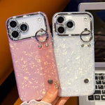 غطاء هاتف TPU مع حامل سوار بنقشة صدفة مطلية مع فيلم عدسة، لهاتف iPhone 13
