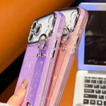 غطاء هاتف TPU مع حامل سوار بنقشة صدفة مطلية مع فيلم عدسة، لهاتف iPhone 13