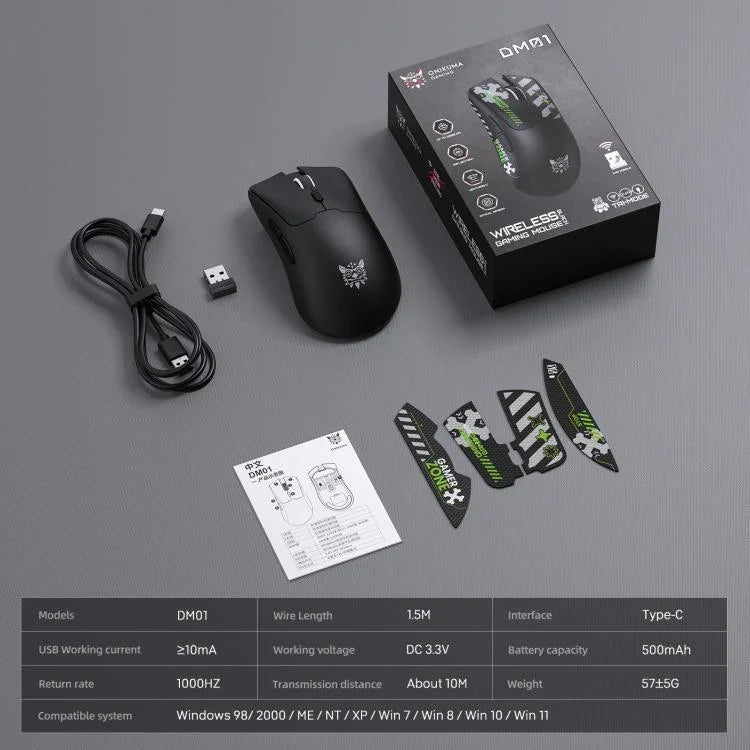 فأرة ألعاب ONIKUMA DM01 بدقة 12800 DPI بثلاثة أوضاع 2.4 جيجاهرتز + بلوتوث + سلكي، DM01