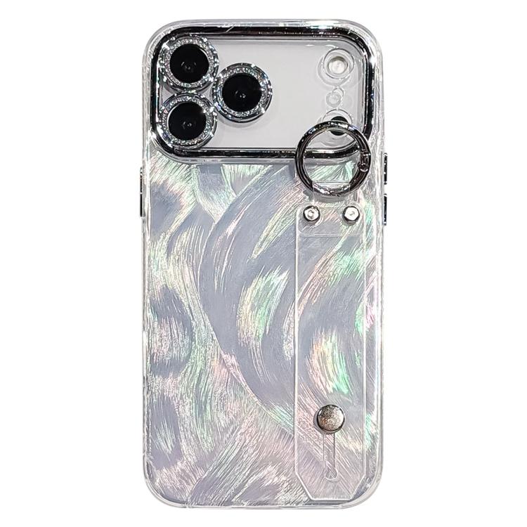 غطاء هاتف TPU مع حامل سوار بنقشة ريشة شاشية مطلية مع فيلم عدسة، لهواتف iPhone 17 Pro Max، iPhone 17 Pro، iPhone 17، iPhone Air، iPhone 16 Pro Max، iPhone 16 Pro، iPhone 16 Plus، iPhone 16، iPhone 15 Pro Max