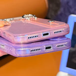 غطاء هاتف TPU مع حامل سوار بنقشة ريشة-غز مطلية مع فيلم عدسة، لهاتف iPhone 13