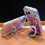 غطاء هاتف مع حامل قابل للطي مزين بأحجار الراين اللامعة وتقنية IMD على الوجهين، لهواتف iPhone 17 Pro Max، iPhone 17 Pro، iPhone 17، iPhone Air، iPhone 16 Pro Max، iPhone 16 Pro، iPhone 16 Plus، iPhone 16