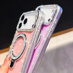 غطاء هاتف مع حامل قابل للطي مزين بأحجار الراين اللامعة وتقنية IMD على الوجهين، لهواتف iPhone 15 Pro Max، iPhone 15 Pro، iPhone 15، iPhone 14، iPhone 14 Pro، iPhone 14 Pro Max، iPhone 13 Pro Max، iPhone 13 Pro