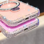 غطاء هاتف مع حامل قابل للطي مزين بأحجار الراين اللامعة وتقنية IMD على الوجهين، لهواتف iPhone 15 Pro Max، iPhone 15 Pro، iPhone 15، iPhone 14، iPhone 14 Pro، iPhone 14 Pro Max، iPhone 13 Pro Max، iPhone 13 Pro