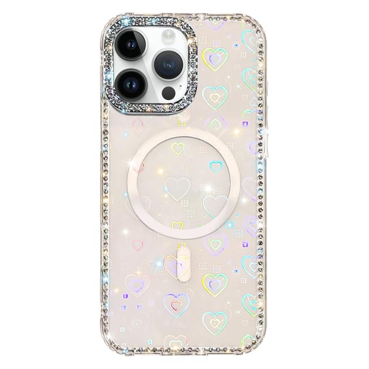 غطاء هاتف مغناطيسي هجين من TPU وPC مع تقنية IMD مزدوج الوجه مرصع بأحجار الراين، لهواتف iPhone 15 Pro Max، iPhone 15 Pro، iPhone 15، iPhone 14، iPhone 14 Pro، iPhone 14 Pro Max، iPhone 13 Pro Max، iPhone 13 Pro