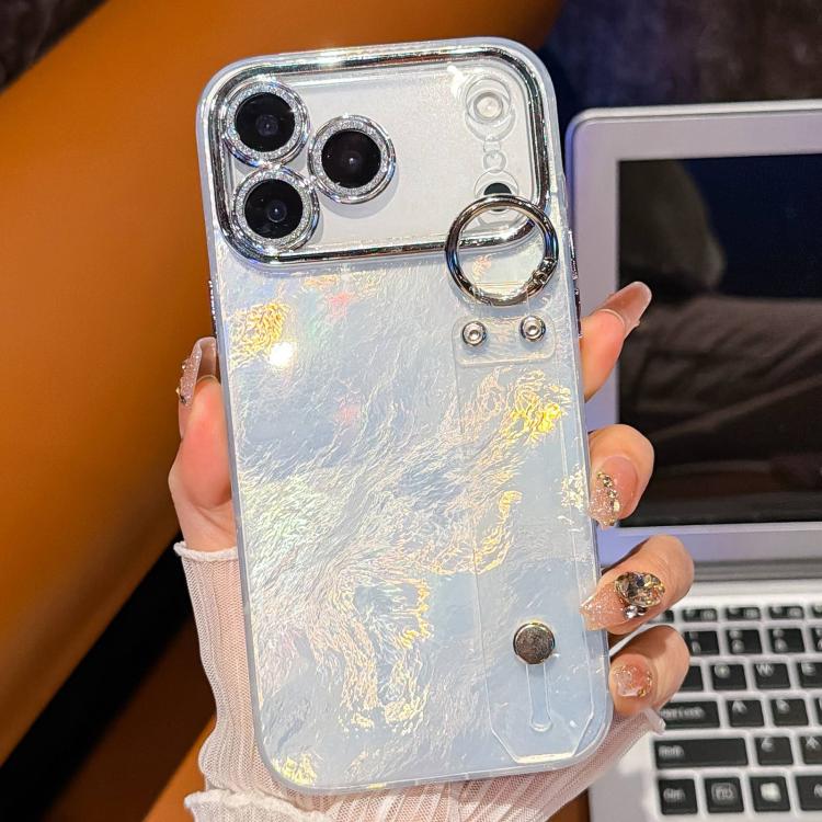 غطاء هاتف من TPU بنسيج معدني يشبه رقائق الطلاء مع حامل سوار وعدسة فيلم، لجهاز iPhone 13