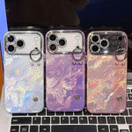 غطاء هاتف من TPU بنسيج معدني يشبه رقائق الطلاء مع حامل سوار وعدسة فيلم، لجهاز iPhone 13