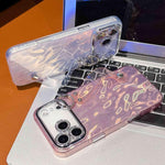 غطاء هاتف من TPU بنسيج معدني يشبه رقائق الطلاء مع حامل سوار وعدسة فيلم، لجهاز iPhone 13