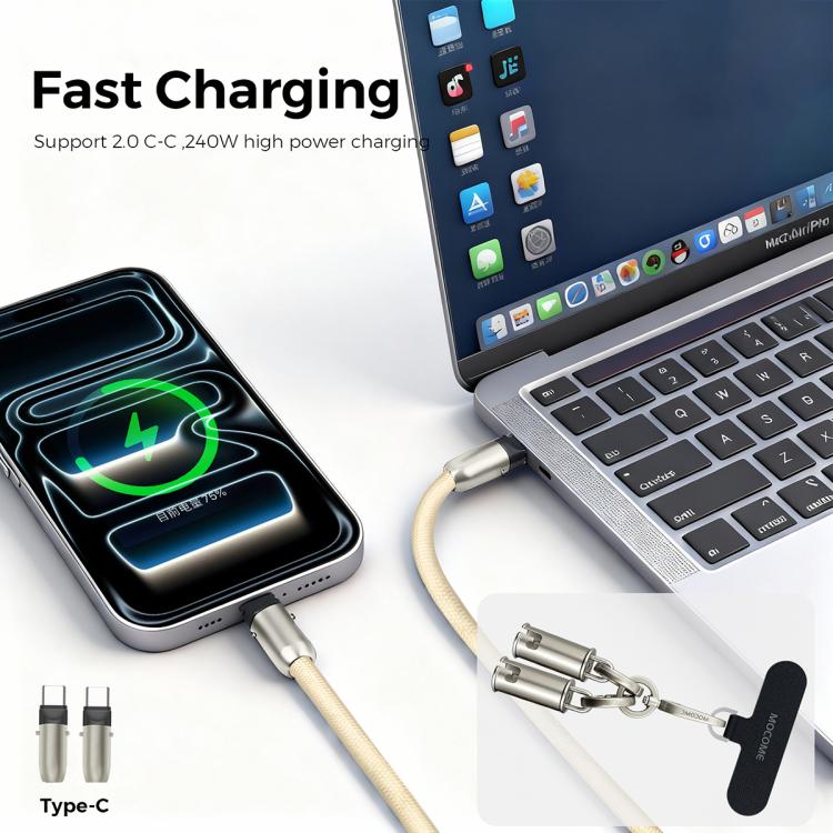 كابل شحن متعدد الوظائف Type-C إلى Type-C مع حزام هاتف قابل للتعديل من MOCOME W3