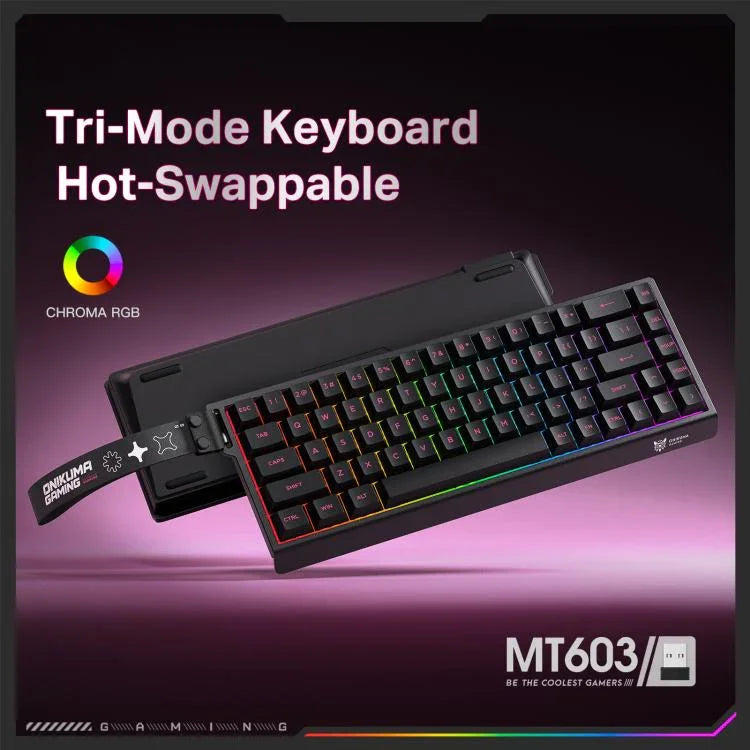 ONIKUMA MT603 لوحة مفاتيح ألعاب مغناطيسية ثلاثية الوضع مع 68 مفتاح RGB، MT603