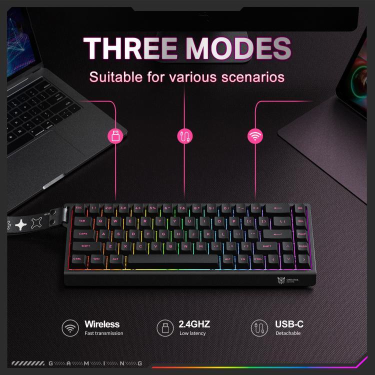 ONIKUMA MT603 لوحة مفاتيح ألعاب مغناطيسية ثلاثية الوضع مع 68 مفتاح RGB، MT603