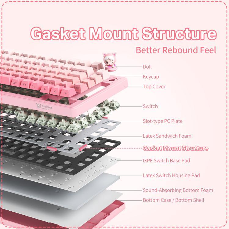ONIKUMA MT707 لوحة مفاتيح ألعاب ميكانيكية ثلاثية الوضع مع 82 مفتاح RGB