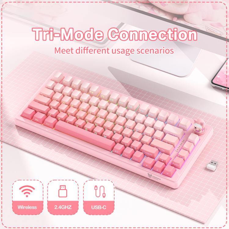ONIKUMA MT707 لوحة مفاتيح ألعاب ميكانيكية ثلاثية الوضع مع 82 مفتاح RGB