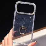 Rhinestone Ring Holder Dual-side IMD PC Hybrid TPU Phone Case, For iPhone 13