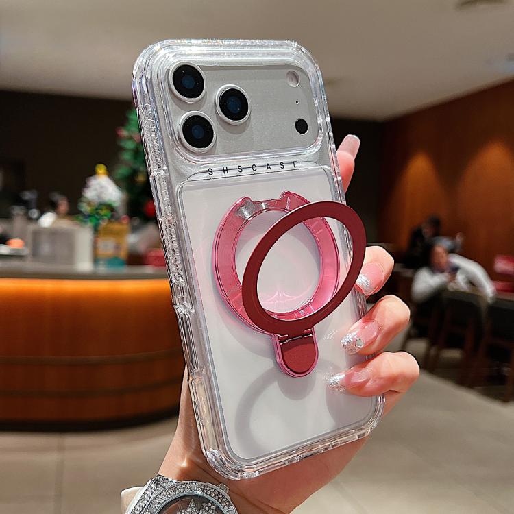 غطاء هاتف مغناطيسي شفاف مع حامل معدني دوار، لهواتف iPhone 17 Pro Max، iPhone 17 Pro