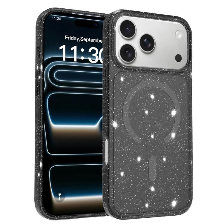 غطاء هاتف هجين من TPU وPC شفاف مزين باللمعان ومغناطيسي، لهواتف iPhone 17 Pro Max، iPhone 17 Pro، iPhone 17، iPhone Air، iPhone 16 Pro Max، iPhone 16 Pro، iPhone 16 Plus، iPhone 16، iPhone 15 Pro Max، iPhone 15 Pro