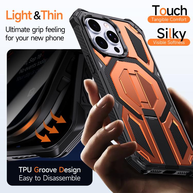 حافظة هاتف مغناطيسية مقاومة للصدمات مع حامل معدني مخفي، لهواتف iPhone 15 Pro Max، iPhone 15 Pro، iPhone 15 Plus / 14 Plus، iPhone 15، iPhone 14 / 13، iPhone 14 Pro، iPhone 14 Pro Max، iPhone 13 Pro Max