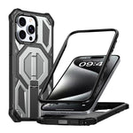 حافظة هاتف مغناطيسية مقاومة للصدمات مع حامل معدني مخفي، لهواتف iPhone 15 Pro Max، iPhone 15 Pro، iPhone 15 Plus / 14 Plus، iPhone 15، iPhone 14 / 13، iPhone 14 Pro، iPhone 14 Pro Max، iPhone 13 Pro Max