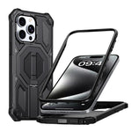 حافظة هاتف مغناطيسية مقاومة للصدمات مع حامل معدني مخفي، لهواتف iPhone 15 Pro Max، iPhone 15 Pro، iPhone 15 Plus / 14 Plus، iPhone 15، iPhone 14 / 13، iPhone 14 Pro، iPhone 14 Pro Max، iPhone 13 Pro Max