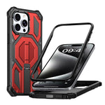 حافظة هاتف مغناطيسية مقاومة للصدمات مع حامل معدني مخفي، لهواتف iPhone 15 Pro Max، iPhone 15 Pro، iPhone 15 Plus / 14 Plus، iPhone 15، iPhone 14 / 13، iPhone 14 Pro، iPhone 14 Pro Max، iPhone 13 Pro Max