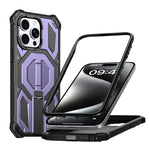 حافظة هاتف مغناطيسية مقاومة للصدمات مع حامل معدني مخفي، لهواتف iPhone 15 Pro Max، iPhone 15 Pro، iPhone 15 Plus / 14 Plus، iPhone 15، iPhone 14 / 13، iPhone 14 Pro، iPhone 14 Pro Max، iPhone 13 Pro Max