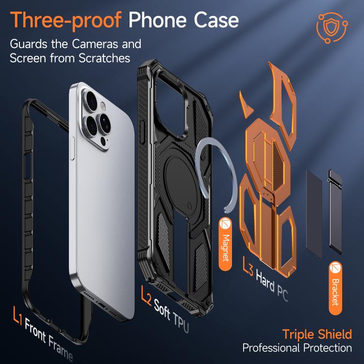 غطاء هاتف مغناطيسي مقاوم للصدمات مع حامل معدني مخفي، لجهاز iPhone 13 Pro