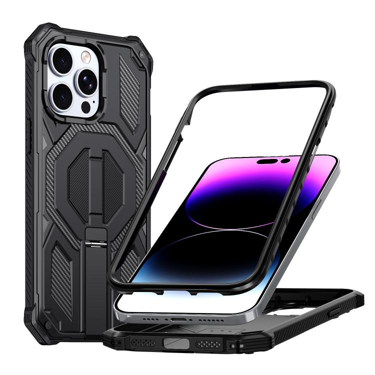 غطاء هاتف مغناطيسي مقاوم للصدمات مع حامل معدني مخفي، لجهاز iPhone 13 Pro